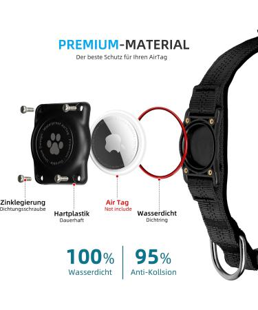 IP68 Waterproof AirTag Dog Collar | Durable Reflective Keeper for Medium Dogs | Black S - Buy Online on GoSupps.com