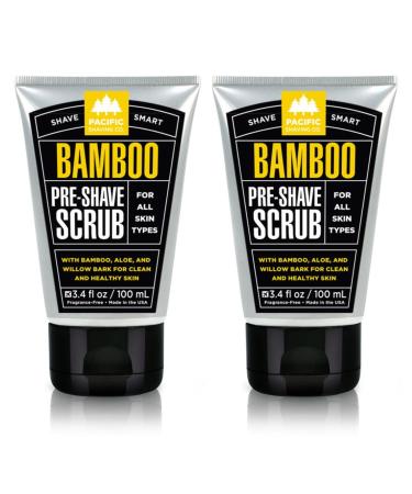 Pacific Shaving Company Bamboo Pre-Shave Scrub - Exfoliating Face Scrub & Cleanser - Daily Face Wash for Men with Aloe Vera & Willow Bark Extract - Soothes Moisturizes & Controls Blemishes (2 Pack)