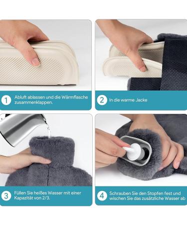Heated Foot Warmer & Hot Water Bottle - 2000ml Plush Cuddly Warmers for Men & Women - Removable Thickened Gray Design - Buy Online on GoSupps.com