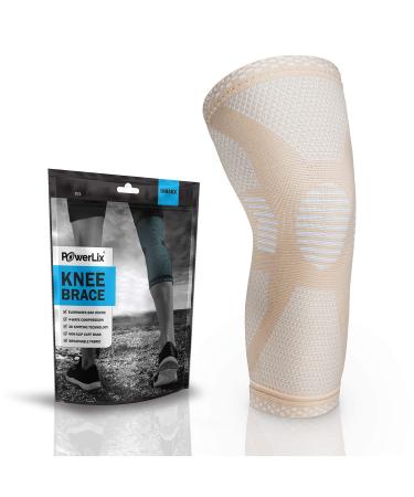 POWERLIX Leg Sleeve - Best Knee Brace for Leg Pain for Men & Women Knee Support for Running Basketball Volleyball Weightlifting Gym Workout Sports Please Check Sizing Chart Beige X-Large