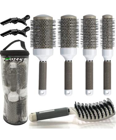 Round Brush Set for Blow Drying, with Boar Bristle Vented Curved Detangling Hair Brush, Thermal Ceramic & Ionic Tech Reduce Frizz Hair, Makes Hair More Smooth and Shiny for Curling & Straightening