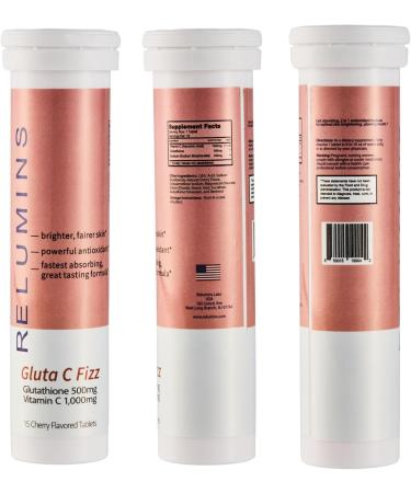 Relumins Gluta C Fizz - High Dose Fast Absorption 500mg Glutathione & 1000mg Vitamin C - Cherry Flavored Effervescent Tablets | Detox Collagen Boost | for Glowing Rejuvenated Skin - 15 Tablets x 2 2 Bottles - Buy Online on GoSupps.com