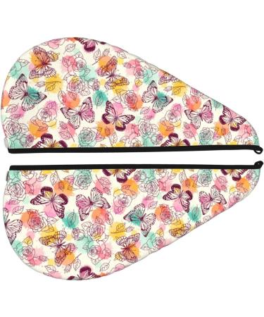 Hair Towel Wrap - Quick Drying Turban with Button | Stylish Butterflies & Roses Design - Buy Online on GoSupps.com
