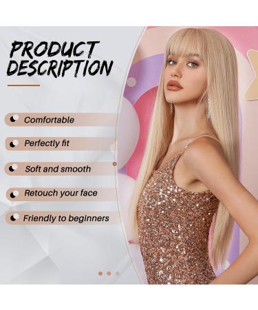 Allbell Long Straight Blonde Wig with Bangs - Natural Looking Synthetic Hair Wig for Women - Buy Online on GoSupps.com
