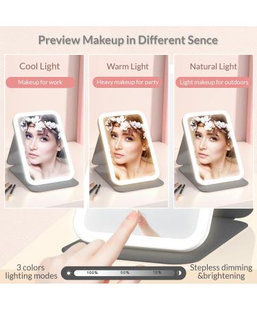 Uotowell Lighted Makeup Vanity Folding Mirror - Portable Travel Compact Mirror with Adjustable LED Lights and Dimmable Touch Screen - USB Rechargeable (Pink) - Buy Online on GoSupps.com