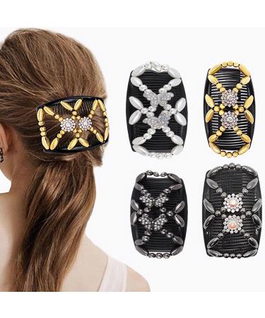 4 pieces of hair clips women elastic pearls hair clip hair clip hair clips hair clip ladies double hair comb to stick hair clip hairpin for women girls thick or fine hair 2 pieces butterfly + 2 pieces flowers