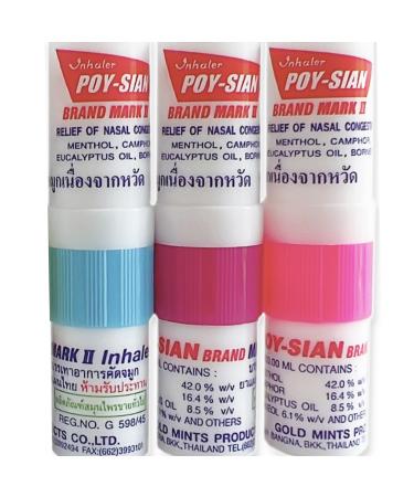 POY-SIAN Mark II Menthol Aromatherapy Nasal Inhaler Natural Herbal Remedy with Cooling Essential Oils Poysian (Pack of 3)