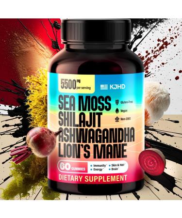 KJHD Shilajit Ashwagandha Gummies with Sea Moss Beet Root Lion s Mane Mushroom & Black Seed Oil Organic Herbal Superfood Supplement 60 Vegan Gummies 1 Month Supply (60 Count) - Buy Online on GoSupps.com