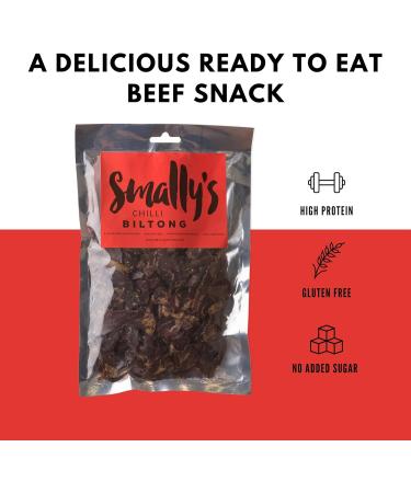 Smally's Fatty Biltong Chilli - High Protein Beef Snack 500g Pack - Gluten Free, No Added Sugar, No Artificial Colors or Flavors - Buy Online on GoSupps.com