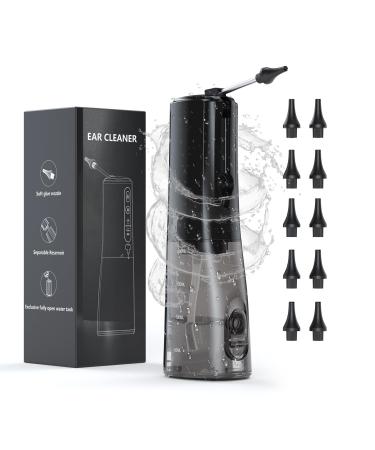 Ear Wax Removal Electric Irrigation Flushing System with 3 Pressure Modes USB Rechargeable IPX7 Waterproof Safe & Effective Triple Jet Stream Ear Cleaner with 10 Reusable Tipsear Black