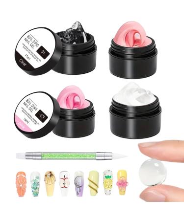 G n rique 3D Nail Gel - 4 Color Gel Manicure Kit | 3D Nail Extension Wetting Glue for Rhinestones Dabbing French Tips Toe Toe Charm Flower Manicure Pedicure and More