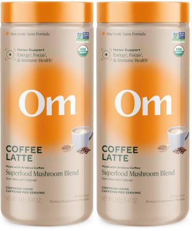 OM MUSHROOM SUPERFOOD Coffee Latte Blend Functional Mushroom Powder with Lion s Mane Cordyceps Reishi & Chaga Energy Focus & Mental Clarity Support 8.47 oz Canister (30 Servings) (Pack of 2)