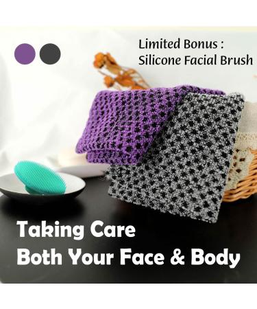 myHomeBody Exfoliating Washcloth Set | Japanese Towel & Scrubber Combo | 3D Texture, Obsidian & Raisin Dots | Includes Silicone Facial Brush | Set of 2 - Buy Online on GoSupps.com