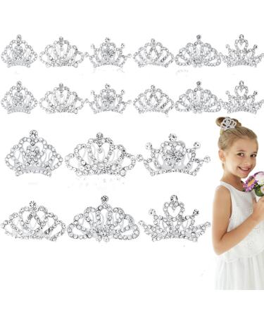 Princess Crown Comb Set for Girl 18 Pcs Silver Tiara Crown with Comb Crystal Tiara Headband Rhinestone Hair Piece Toddler Bride Hair Accessories for Birthday Party Photography Young Teens Gifts