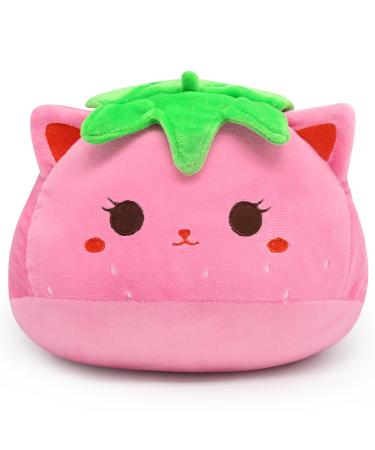MUFEIRUO Strawberry Cat Plush Pillow 40cm Cute Cat Stuffed Animals Toy for Kids Soft Stuffed Cat Doll for Girls Boys (40cm Strawberry Cat)