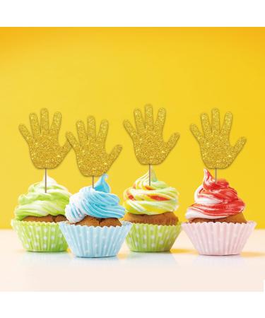 Set of 24 High Five Cupcake Toppers Gold Glitter Hand Cupcake Toppers for 5th Birthday High Five Cake Decorations for Happy 5th Birthday/Anniversary Party Supplies - Buy Online on GoSupps.com