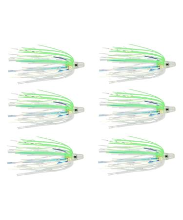 LAST CAST TACKLE Silicone Holo Teaser - 6 Pack - 5 Colors to Choose from Green/White