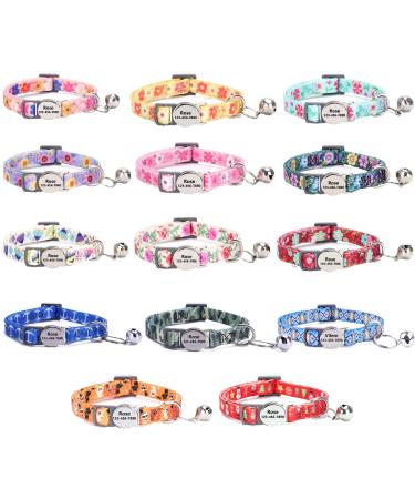 Moonpet Personalized cat necking band with name and telephone number cat necklace with safety closure and bell-purple flower
