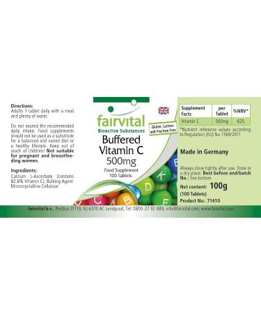 Fairvital | Vitamine C tamponn e 500mg - boite de 100 jours - VEGAN - Fortement dos - 100 comprim s - ascorbate de calcium - Buy Online on GoSupps.com