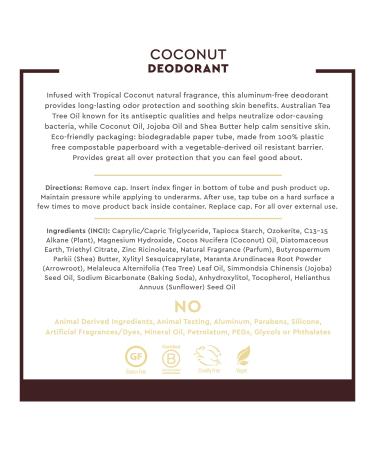 Desert Essence Tropical Coconut Deodorant - Plastic Free Aluminum Free & Paraben Free | Eco-Friendly Natural Deodorant for Men & Women - 2.25 oz - Buy Online on GoSupps.com
