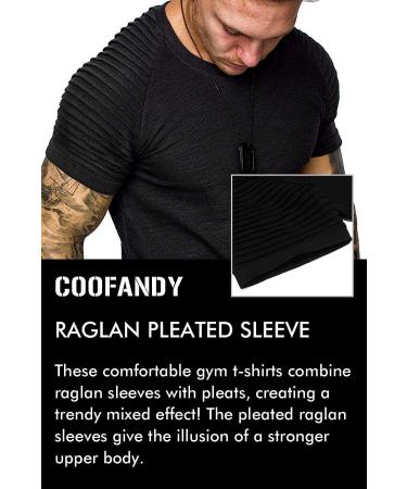 COOFANDY Men's Muscle T-Shirt | Pleated Raglan Sleeve Bodybuilding Gym Tee | Short Sleeve Fashion Workout Shirt | X-Large, Black - Buy Online on GoSupps.com