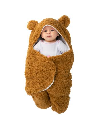 CUQOO Super Soft Newborn Baby Swaddle Suit in Brown Warm Thermal Swaddle Blanket Baby Wrap | Cute Baby Swaddle Wrap 100% Cotton Inside | Baby Swaddle Wrap Newborn Essentials | Comfy Baby Clothes