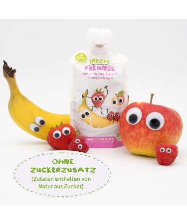 Cheeky Friends Bio Quetschie - Organic Fruit Puree with Yoghurt for Babies (6 x 100g) - Banana Strawberry Raspberry & Apple Squeeze Bag - Buy Online on GoSupps.com