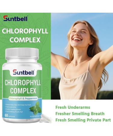 Suntbell Chlorophyll Capsules 400mg Sodium Copper Chlorophyllin for Internal Cleansing Supports Digestive Health and Skin with Peppermint and Chlorella 60 Count 30 Day Supply - Buy Online on GoSupps.com