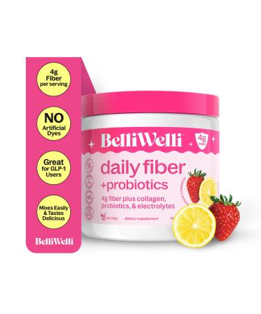 Belli Welli Fiber Supplement for Women&Men Premium Daily Fiber Powder from Organic Acacia with Added Collagen Electrolytes&Probiotics No Bloat Constipation&Gut Health Support (Strawberry Lemonade)
