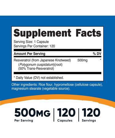 Nutricost Resveratrol 500mg 120 Capsules - High Potency 50% Trans-Resveratrol - 120 Count - Buy Online on GoSupps.com
