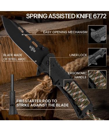 Grand Way 6772 Tactical Folding Pocket Knife with Fire Starter Paracord Handle - EDC Survival Hiking Camping Tool - Buy Online on GoSupps.com