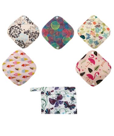 5 XS Panty Liners 1 Wet Bag Cloth Menstrual Pads Reusable Washable (Butterflies XS Panty Liners) XS Panty Liners Butterflies