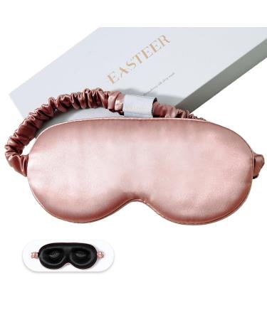 100% 22 Momme Mulberry Silk Sleep Mask Weighted Eye Cover for Sleeping Blackout 3D Sleep Masks for Lash Extensions with Adjustable Strap for Men and Women (Rose Gold)