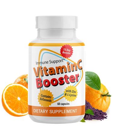 Vitamin C-2000mg + Zinc 500mg + L-Lysine + Bioflavonoids | Maximum Immune System Booster (60 Capsules) Essential Nutrients | High Antioxidants | Gluten-Free| Non-GMO | Vegan-Friendly, 2 Month Supply