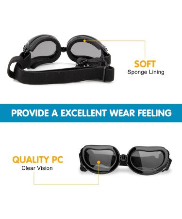 Shop Stylish Black Dog Sunglasses - Waterproof Windproof Anti-UV Protective Glasses for Small & Medium Dogs & Cats | Adjustable Strap for Outdoor & Motorcycle Activities - Buy Online on GoSupps.com