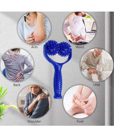 2 Massage Balls with Handle - Self-Massage Roller for Muscle Pain Relief | Fascia Ball for Back Legs Feet & Hands - Blue - Buy Online on GoSupps.com
