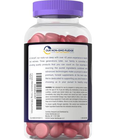 Carlyle Melatonin Gummies 12mg | 100 Count | Berry Flavor | Vegan Supplement | Non-GMO Gluten Free - Buy Online on GoSupps.com