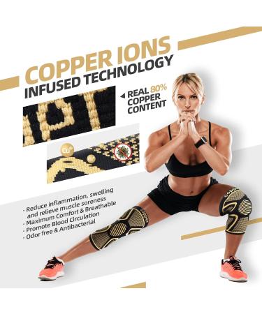 Lexniush Copper Knee Support Brace for Men & Women - Compression Sleeve for Arthritis, Joint Pain Relief & Sports Injuries - Small Size (Copper+Black) - Buy Online on GoSupps.com