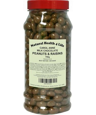 Natural Health 4 Life Carol Anne Confectionery Milk Chocolate Peanuts & Raisins 750 grams in Recyclable Gift Jar (1 Jar) - Buy Online on GoSupps.com