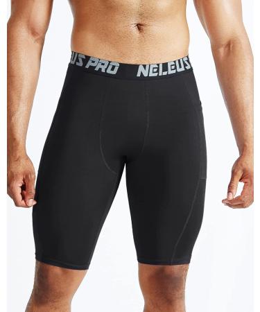 NELEUS Men's Compression Shorts with Pocket - 3 Pack (Black/Grey/Navy Blue) - Buy Online on GoSupps.com