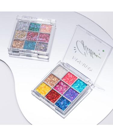 9 Colors Bright Glitter Eyeshadow Palette - Long Lasting & Waterproof Shimmer for Eyes, Lips, Face - NICEFACE (Set 02) - Buy Online on GoSupps.com