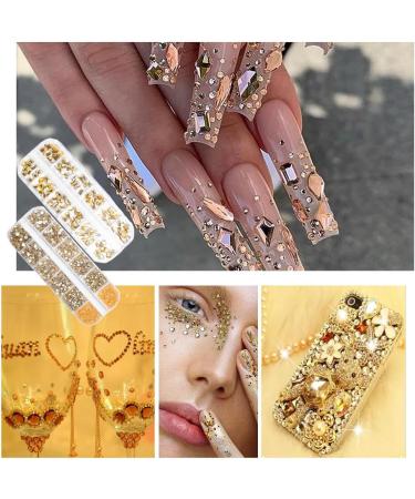 2680 Pcs Champagne Gold Rhinestones Nail Gems for Nail Art Glass Crystals Nail Rhinestones Shiny Assorted Shape Flatback Face Gems with Rhinestones Picker and Tweezers Nail Art Tools - Buy Online on GoSupps.com