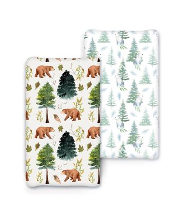 Ultra Stretch Baby Changing Pad Cover-ACRABROS Snug Fitted Diaper Changing Diaper Changing Table pad Cover for Boys Girls,2 Pack,Comfy Wipeable,Bears &Forest Bears &Forest Changing Pad Cover