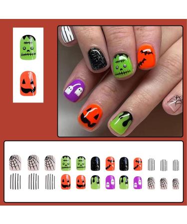 Uitseld Halloween Press On Nails - Full Glossy Nails For Women | Artificial Nails Decorations Short Square Fake Nails Halloween Ghost Press On Nails Natural & Fit False Nails - Buy Online on GoSupps.com