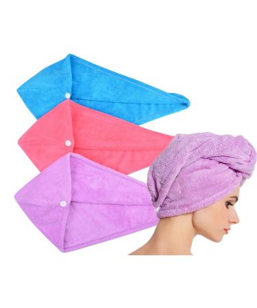 HOPESHINE Hair Towel Twist Women's Soft Shower Towels for Hair Turban Wrap Drying Head Towels Great Gift for Women (Blue+Purple+Rose Red 3-Pack) 1blue+1purple+1rose Red 3-pack