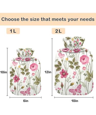 Naanle Pink Butterfly Rose Hot Water Bottle | 2L Heat Bottle for Back Pain Relief & Cold Therapy - International Shipping - Buy Online on GoSupps.com