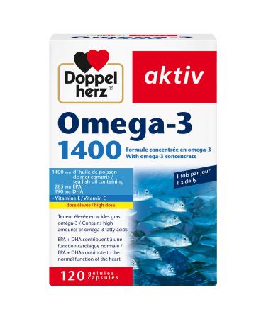 Doppelherz – Omega-3 1400 – High content of Omega 3 fatty acids EPA and DHA & Vitamin E – For good heart function – Sea fish oil – 120 capsules
