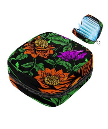 Women's napkin storage bag drawing orange rose flower green leaves menstruation cup pocket portable women tapes storage pockets feminine menstruation first period pocket