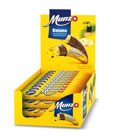 Swiss chocolate |Munz chocolate chocolate with a real banana mark |40 pieces of 19g in the counter display |760g large packing |Maestrani chocolate |Without palm fat