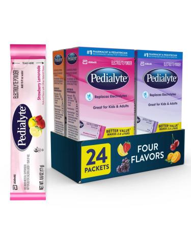 Pedialyte Electrolyte Powder, Electrolyte Drink, Variety Pack, Powder Sticks, 0.6 oz, 24 Count Variety 0.6 Ounce (Pack of 24)